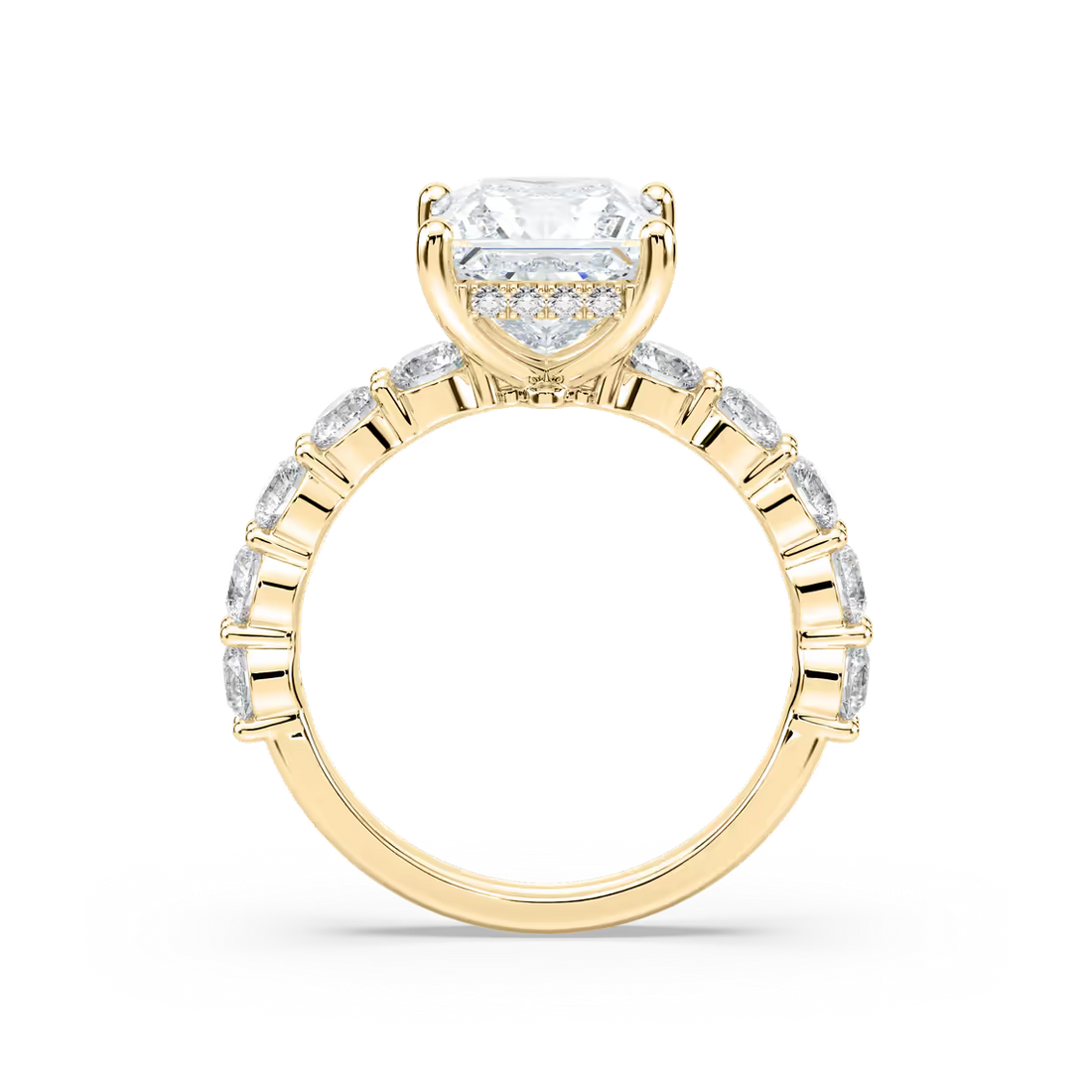 Princess Shaped Shared Prong Engagement Ring with Hidden Halo