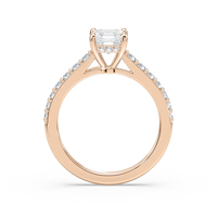 Asscher Shared Prong Engagement Ring with Hidden Halo