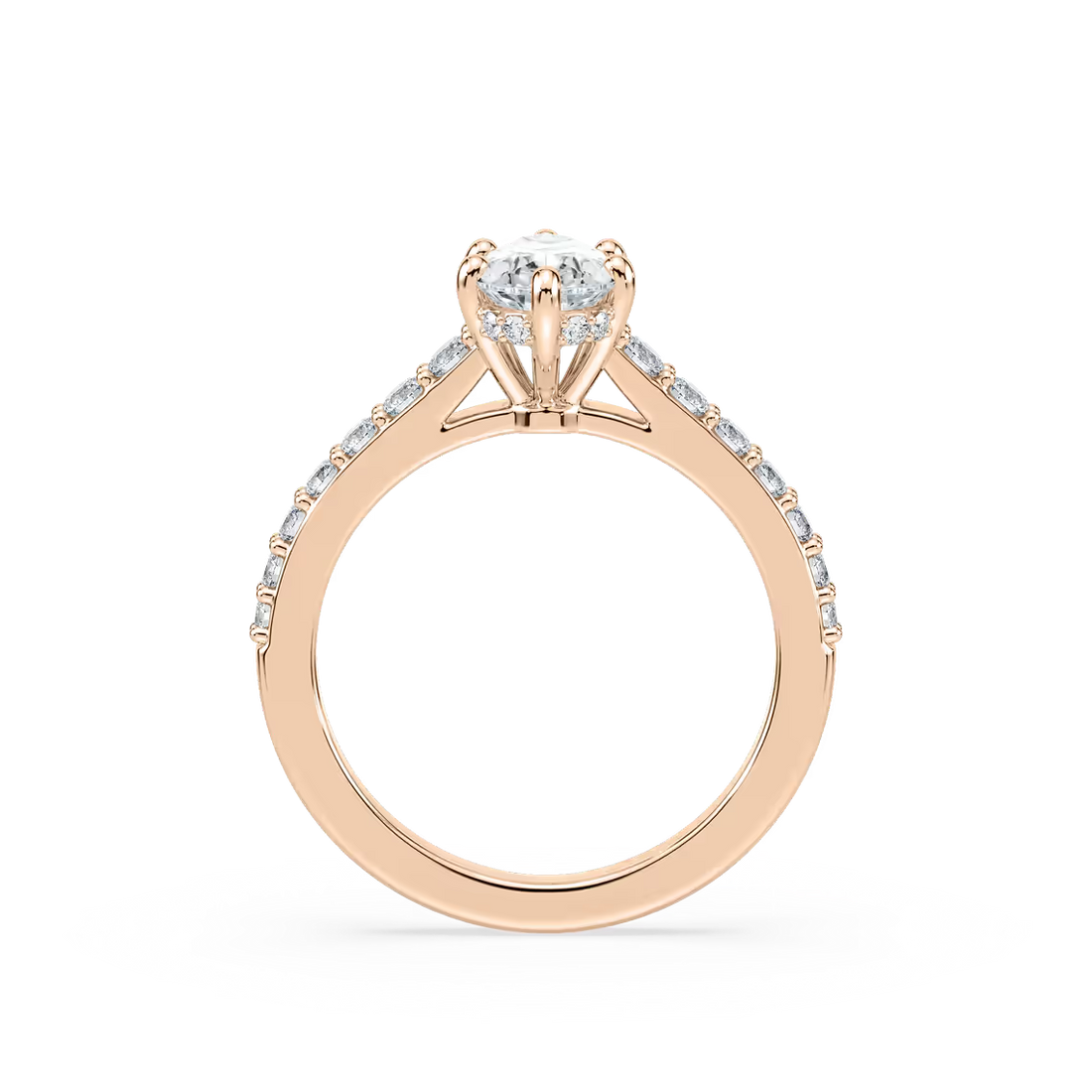 Pear Shared Prong Engagement Ring with Hidden Halo