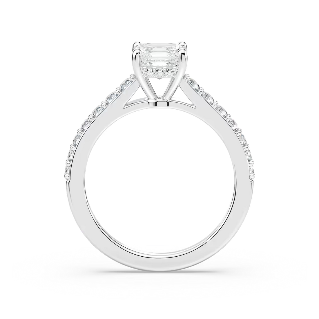 Asscher Shared Prong Engagement Ring with Hidden Halo