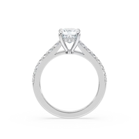 Cushion Shared Prong Engagement Ring with Hidden Halo