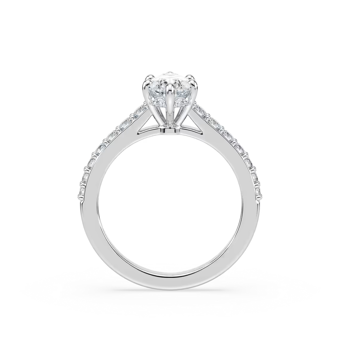 Pear Shared Prong Engagement Ring with Hidden Halo