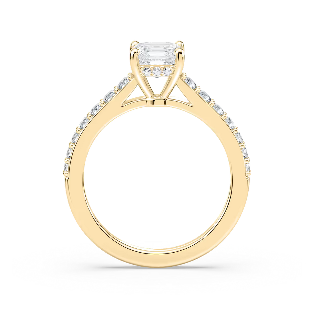 Asscher Shared Prong Engagement Ring with Hidden Halo