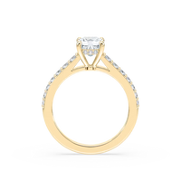 Cushion Shared Prong Engagement Ring with Hidden Halo