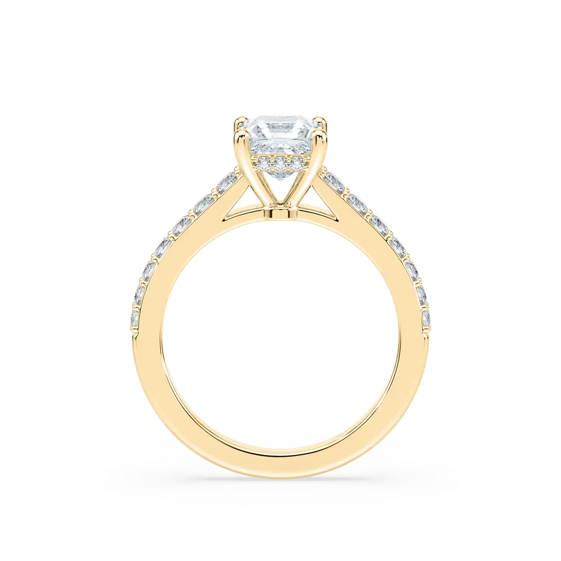 Princess Cut Shared Prong Engagement Ring with Hidden Halo